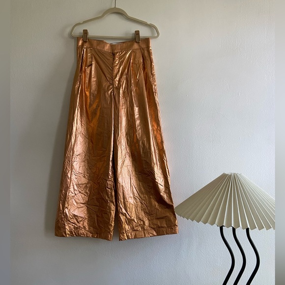 Wide leg Kurt Lyle Jonah Pant Burnt Gold metallic cropped pant - Picture 4 of 6